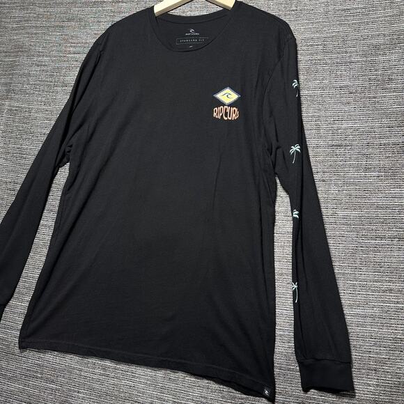 Rip Curl Shirt Men's Large Black Palms Surfing Long Sleeve Standard - Picture 5 of 13